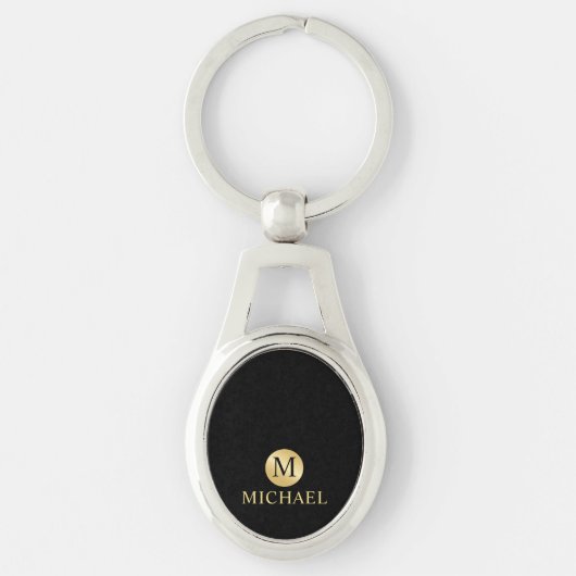 Luxury Black en Gold-gepersonaliseerd monogram Sleutelhanger (Voorkant)