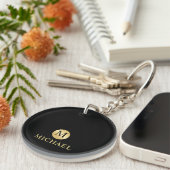 Luxury Black en Gold-gepersonaliseerd monogram Sleutelhanger (Voorkant Rechts)