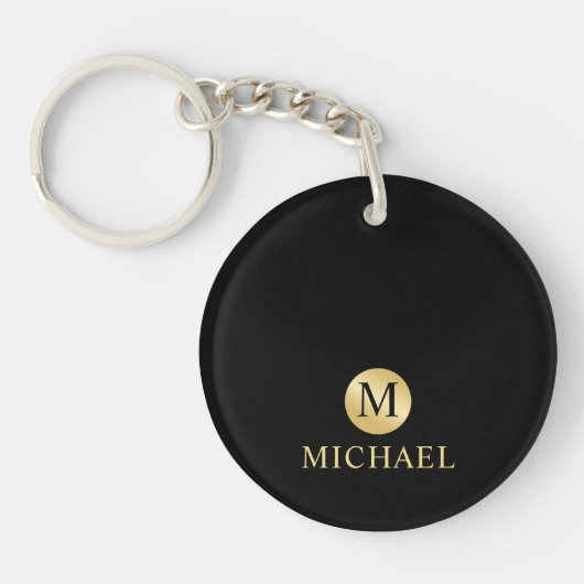 Luxury Black en Gold-gepersonaliseerd monogram Sleutelhanger (Voorkant)