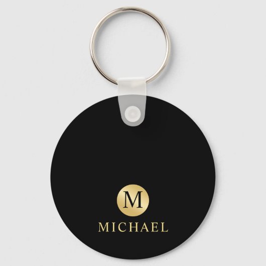 Luxury Black en Gold-gepersonaliseerd monogram Sleutelhanger (Voorkant)