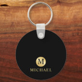 Luxury Black en Gold-gepersonaliseerd monogram Sleutelhanger (Voorkant)