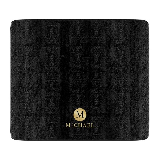 Luxury Black en Gold-gepersonaliseerd monogram Snijplank (Voorkant)