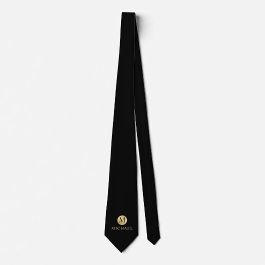 Luxury Black en Gold-gepersonaliseerd monogram Stropdas (Voorkant)