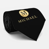 Luxury Black en Gold-gepersonaliseerd monogram Stropdas (Opgerold)