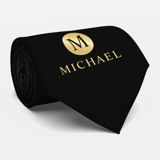 Luxury Black en Gold-gepersonaliseerd monogram Stropdas (Opgerold)