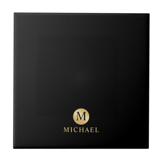 Luxury Black en Gold-gepersonaliseerd monogram Tegeltje (Voorkant)