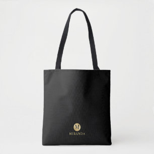 Luxury Black en Gold-gepersonaliseerd monogram Tote Bag