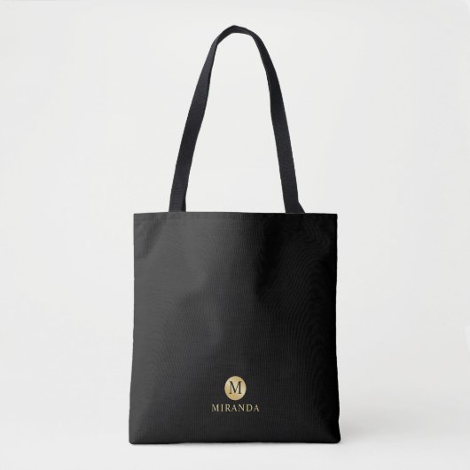 Luxury Black en Gold-gepersonaliseerd monogram Tote Bag (Voorkant)