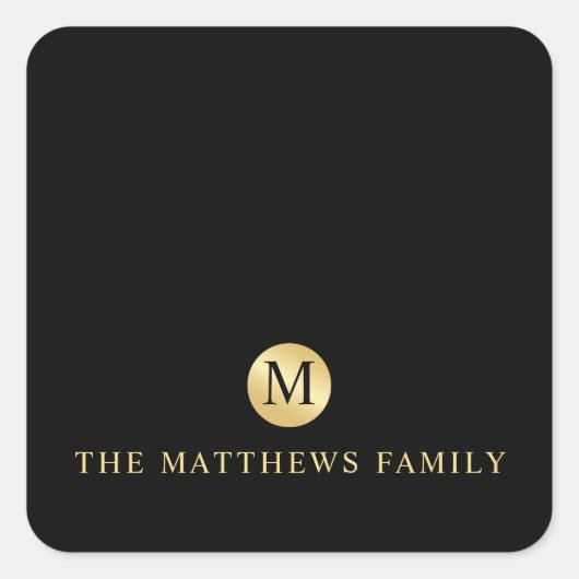 Luxury Black en Gold-gepersonaliseerd monogram Vierkante Sticker (Voorkant)