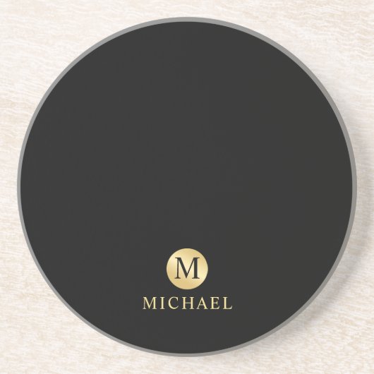 Luxury Black en Gold-gepersonaliseerd monogram Zandsteen Onderzetter (Voorkant)