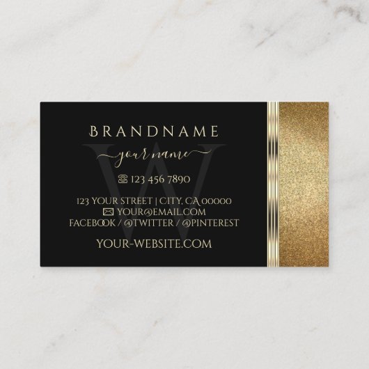 Luxury Black en Gold Glitter Ornamental Monogram Visitekaartje (Achterkant)