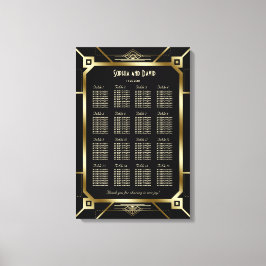 Luxury Black en Gold Great Gatsby Seating Chart Canvas Afdruk