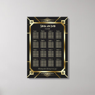 Luxury Black en Gold Great Gatsby Seating Chart Canvas Afdruk