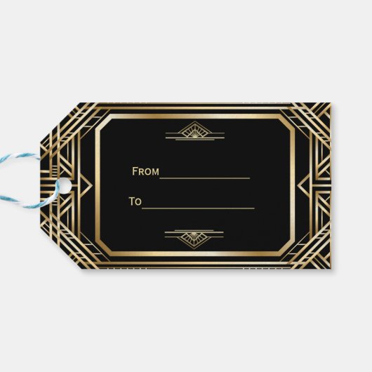 Luxury Black en Gold Great Gatsby Wedding Cadeaulabel (Achterkant Horizontaal)