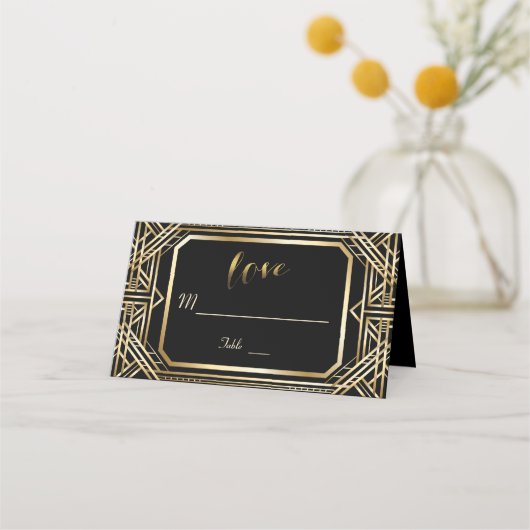 Luxury Black en Gold Great Gatsby Wedding Plaatskaartje (Voorkant)