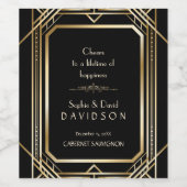 Luxury Black en Gold Great Gatsby Wedding Wijn Etiket (Enkel label)