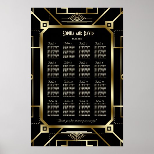 Luxury Black en Gold Great Seating Chart Poster (Voorkant)