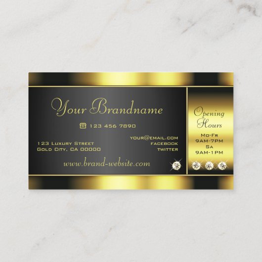 Luxury Black en Gold Luminous Faux Rhinestones Visitekaartje (Achterkant)