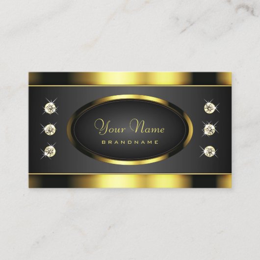 Luxury Black en Gold Luminous Faux Rhinestones Visitekaartje (Voorkant)
