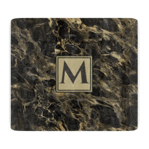 Luxury Black en Gold Marble   Monogram Snijplank