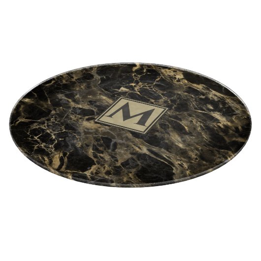Luxury Black en Gold Marble | Monogram Snijplank (Hoek)