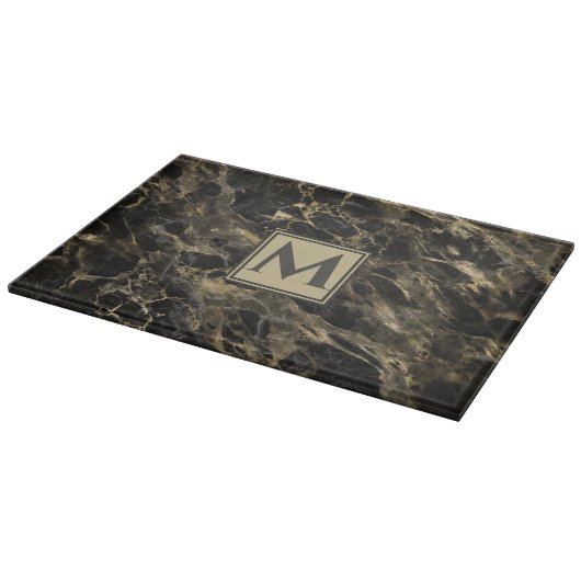 Luxury Black en Gold Marble | Monogram Snijplank (Hoek)
