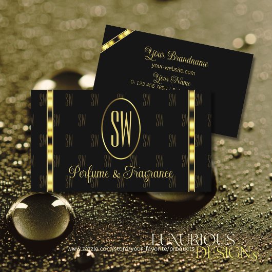 Luxury Black en Gold met gepatterde monogram Visitekaartje