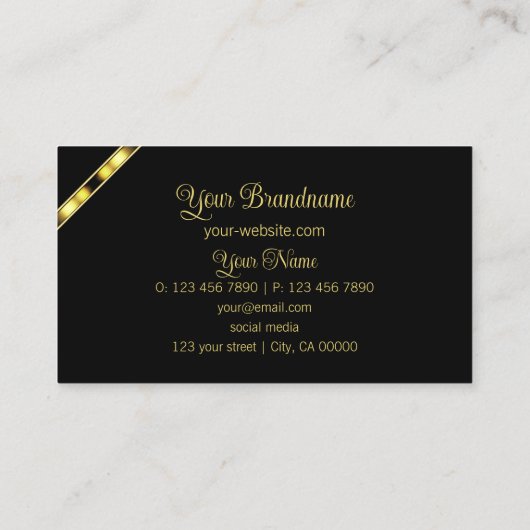 Luxury Black en Gold met gepatterde monogram Visitekaartje (Achterkant)