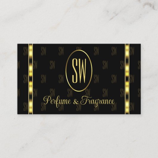 Luxury Black en Gold met gepatterde monogram Visitekaartje (Voorkant)