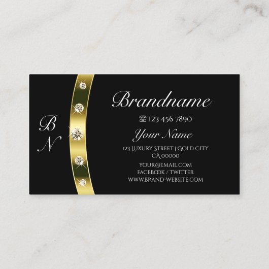 Luxury Black en Gold met Monogram Professional Visitekaartje (Achterkant)