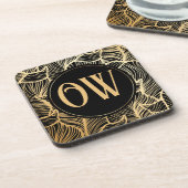 Luxury Black en Gold Monogram Bier Onderzetter (Linkerzijde)