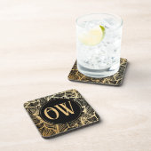 Luxury Black en Gold Monogram Bier Onderzetter (Rechterzijde)