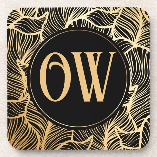 Luxury Black en Gold Monogram Bier Onderzetter (Voorkant)