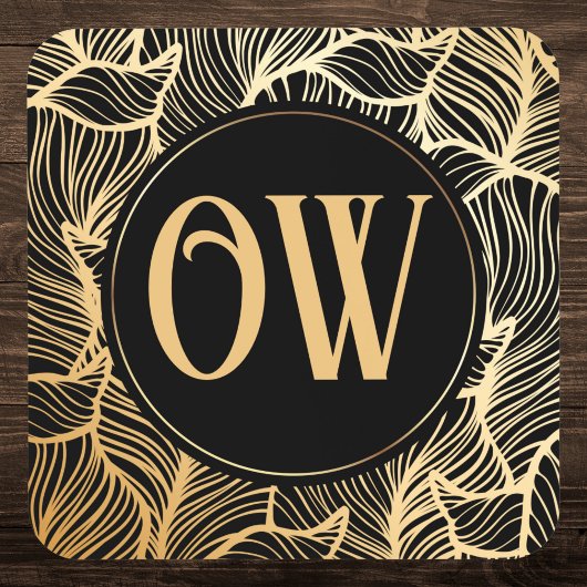 Luxury Black en Gold Monogram Bier Onderzetter