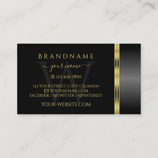 Luxury Black en Gold monogram voor sierdoeleinden Visitekaartje (Achterkant)
