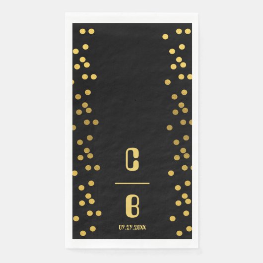 Luxury Black en Gold Monogrammed Wedding Servet (Voorkant)