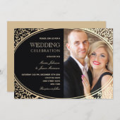 Luxury Black en Gold Photo Wedding Kaart (Voorkant / Achterkant)