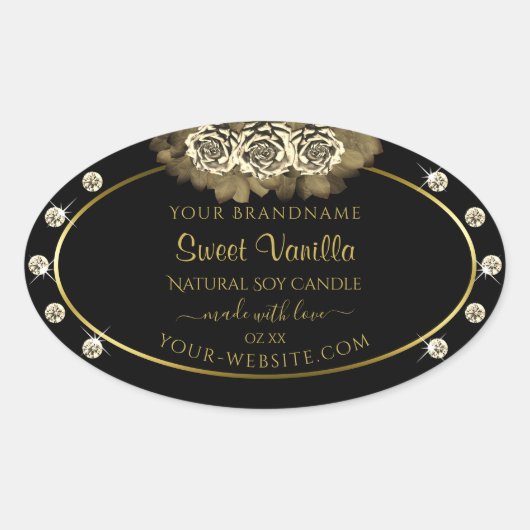 Luxury Black en Gold Product Label Rozen Diamonds (Voorkant)