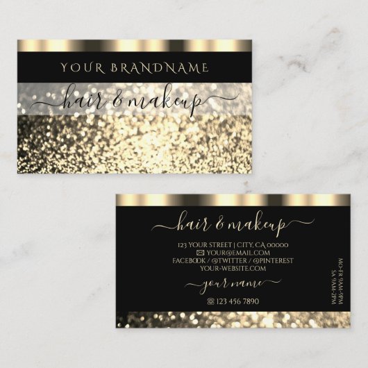 Luxury Black en Gold Sparking Glitter Glamoureus Visitekaartje (Voorkant / Achterkant)