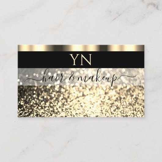 Luxury Black en Gold Sparking Glitter Monogram Visitekaartje (Voorkant)