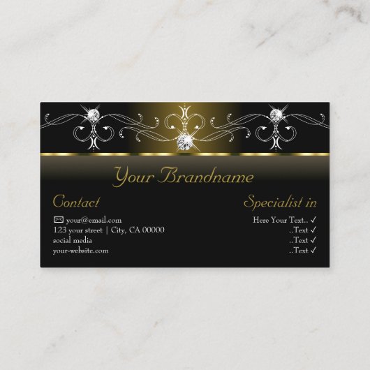 Luxury Black en Gold Squiggings Jewels met foto Visitekaartje (Achterkant)