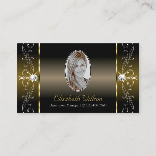 Luxury Black en Gold Squiggings Jewels met foto Visitekaartje (Voorkant)