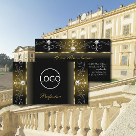 Luxury Black en Gold Squiggings Jewels met Logo Visitekaartje