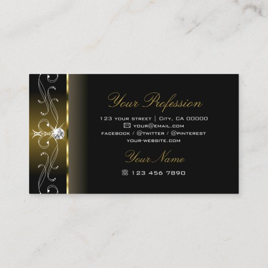 Luxury Black en Gold Squiggings Jewels Ornamental Visitekaartje (Achterkant)