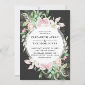 Luxury Black en Pink Floral Wedding Kaart (Voorkant)