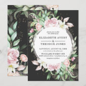 Luxury Black en Pink Floral Wedding Kaart (Voorkant / Achterkant)