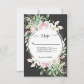 Luxury Black en Pink Floral Wedding RSVP Kaartje (Voorkant)