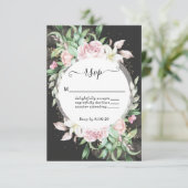 Luxury Black en Pink Floral Wedding RSVP Kaartje (Staand voorkant)