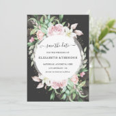 Luxury Black en Pink Floral Wedding Save The Date (Staand voorkant)