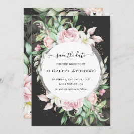 Luxury Black en Pink Floral Wedding Save The Date